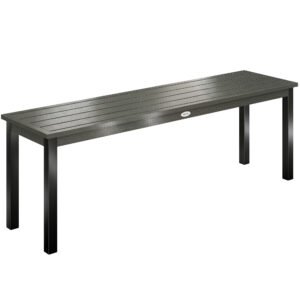 Outsunny 2 Seater Garden Bench, Outdoor Bench Loveseat with Wood-Effect Slatted Seat and Steel Frame for Patio, Park, Grey
