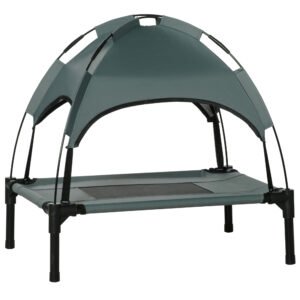PawHut Outdoor Dog Bed with Removable Canopy, Portable Raised Dog Bed for Camping, Garden & Beach, Water-Resistant UV-Protection Mesh Pet Cot Sun Lounger, for Small Pets, 61 x 46 x 62 cm, Grey