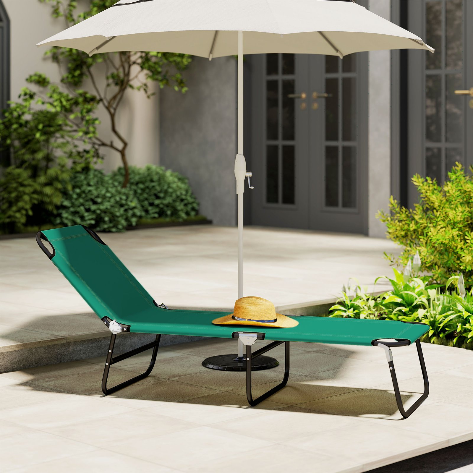Outsunny Foldable Sun Lounger with 5-Position Adjustable Backrest, Outdoor Portable Recliner Chaise Lounge Chair, Green - Image 9