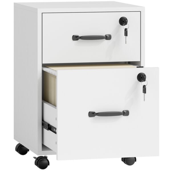 HOMCOM Rolling File Cabinet with 2 Drawers, Mobile Filing Cabinet with Hanging File Folder for Letter Sized Documents, White HOMCOM Rolling File Cabinet with 2 Drawers, Mobile Filing Cabinet with Hanging File Folder for Letter Sized Documents, White