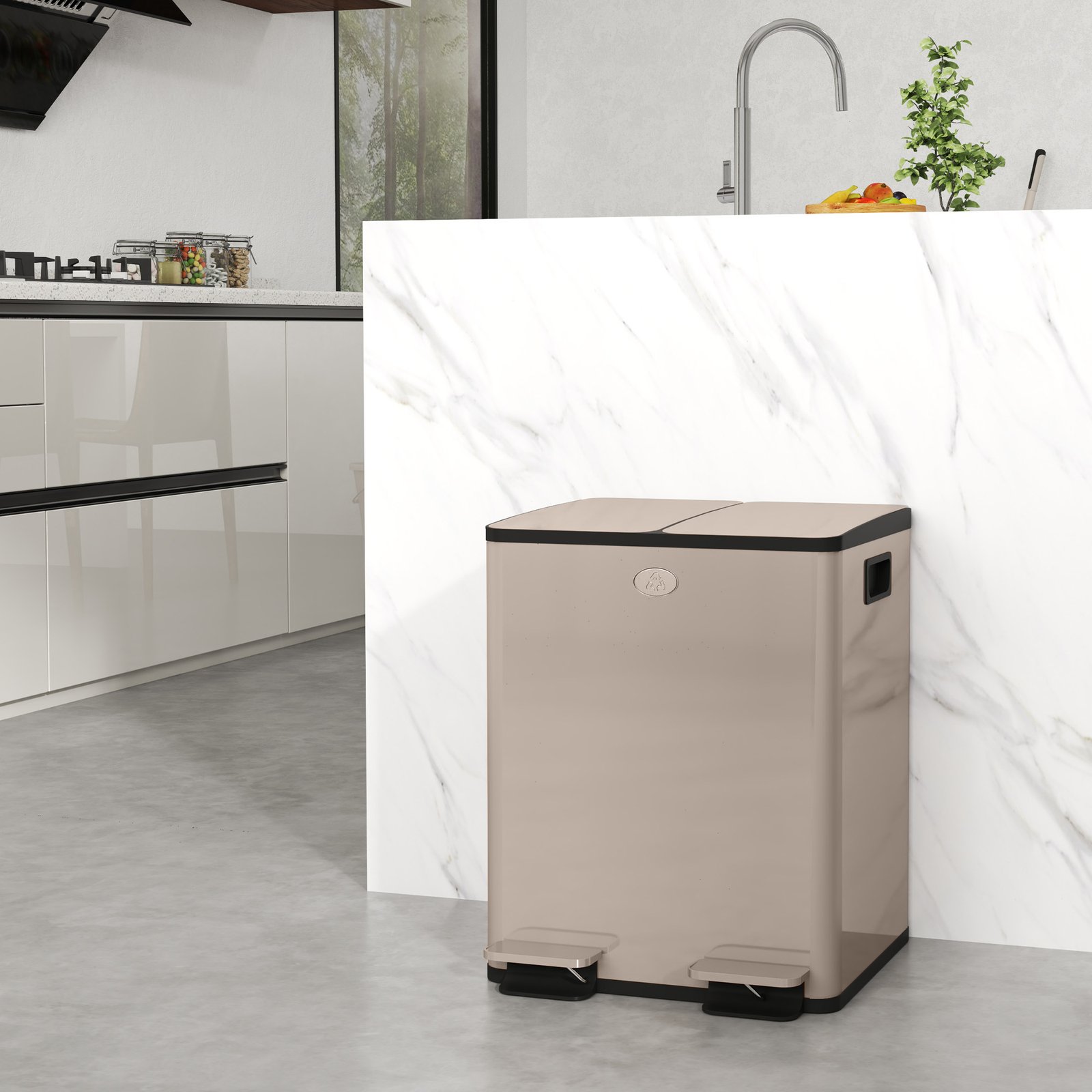 HOMCOM 40L Dual Compartment Stainless Steel Bin, with Deodoriser Holders - Gold Tone - Image 2