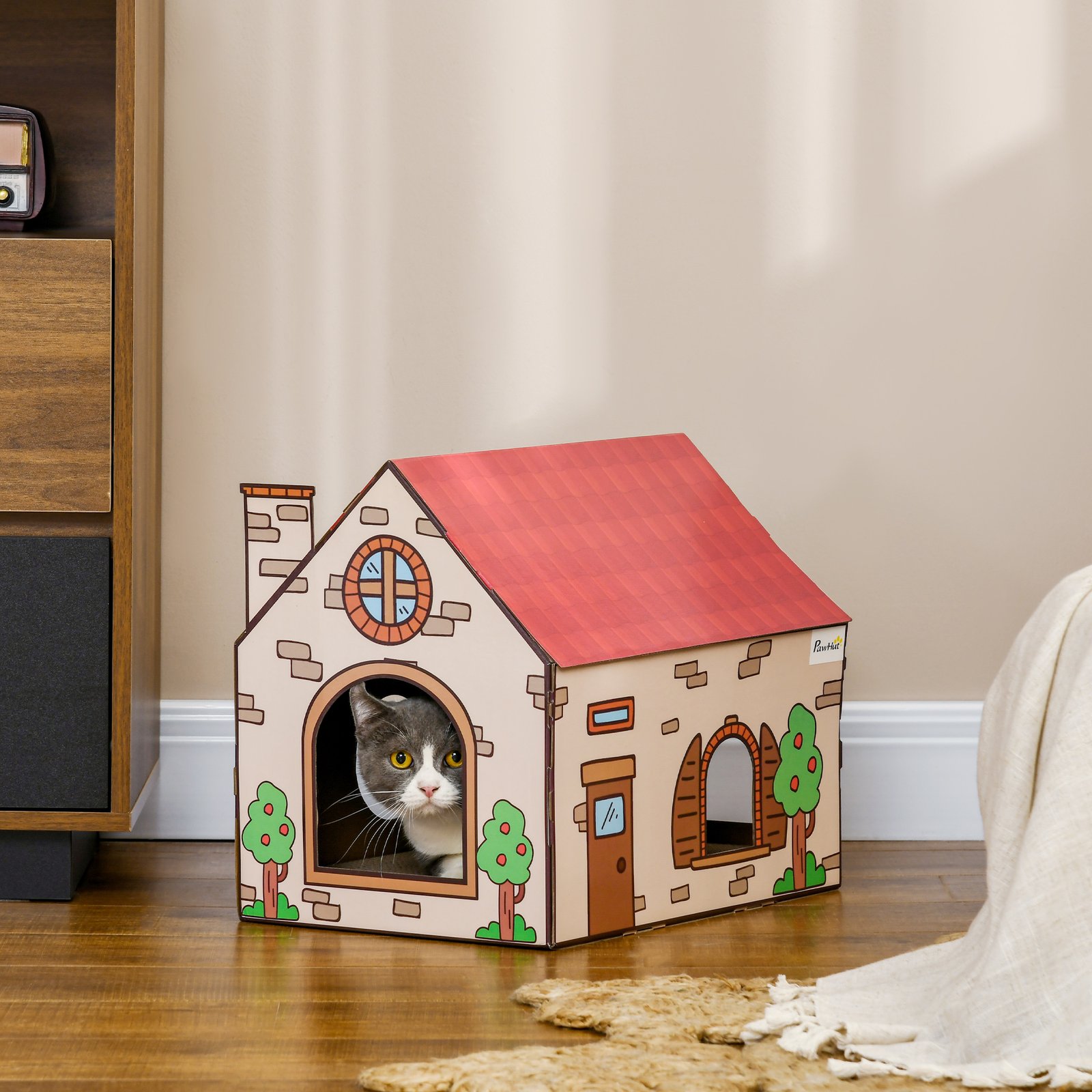 PawHut Two-In-One Cat House, Cat Scratching Board with Scratcher, Catnip, Cat Cardboard Scratcher for Indoor Cats - Image 2