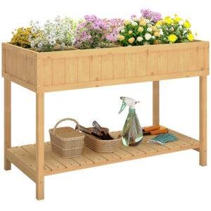 Outsunny Garden Wooden Planters, Rectangular 8 Compartment Plant Stand, Oak Tone