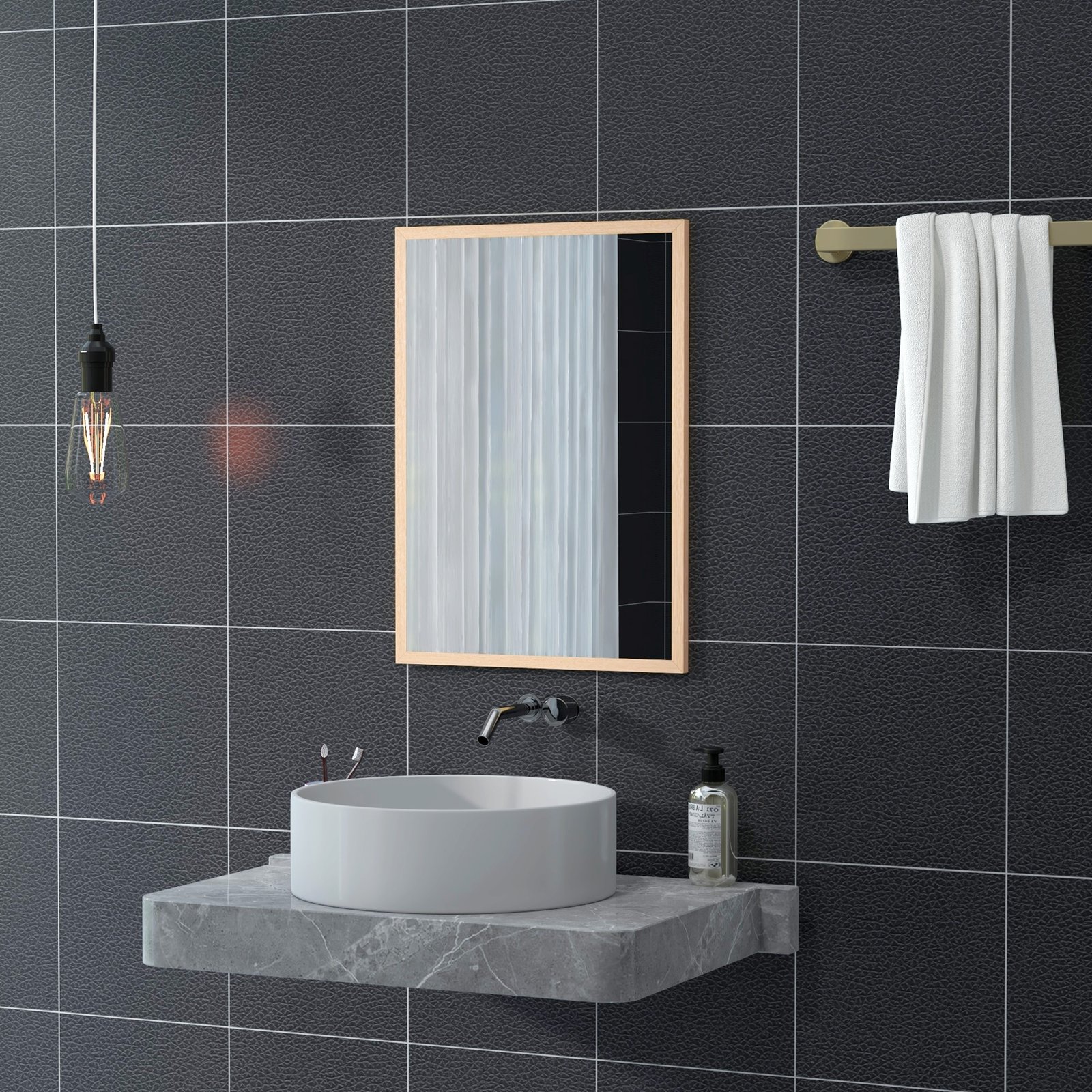 HOMCOM Wall Bathroom Mirror, 70 x 50 cm Wall-Mounted Mirror for Living Room, Bedroom, Hallway, Natural Wood - Image 7