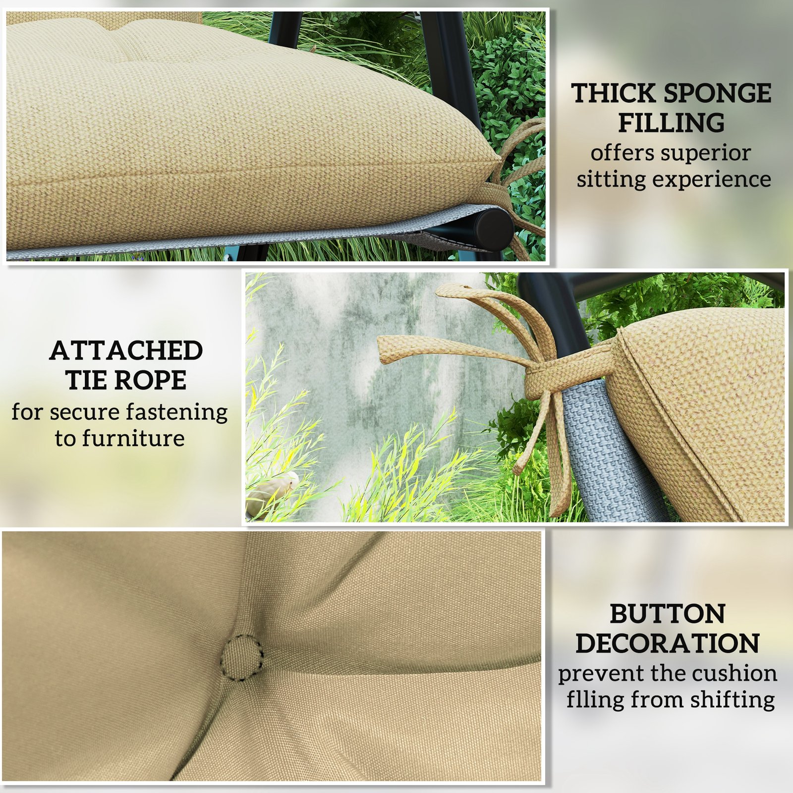 Outsunny Set of Two Outdoor Seat Cushions - Khaki - Image 6