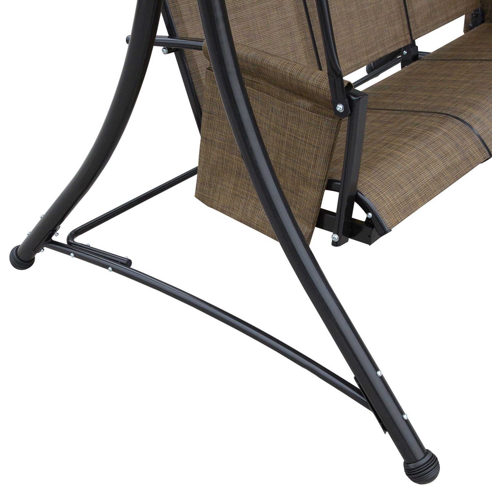 Outsunny 3 Seater Garden Swing Seat Outdoor Swing Chair with High Back Design, Steel Frame, Side Pouches, Adjustable Canopy, Brown - Image 9