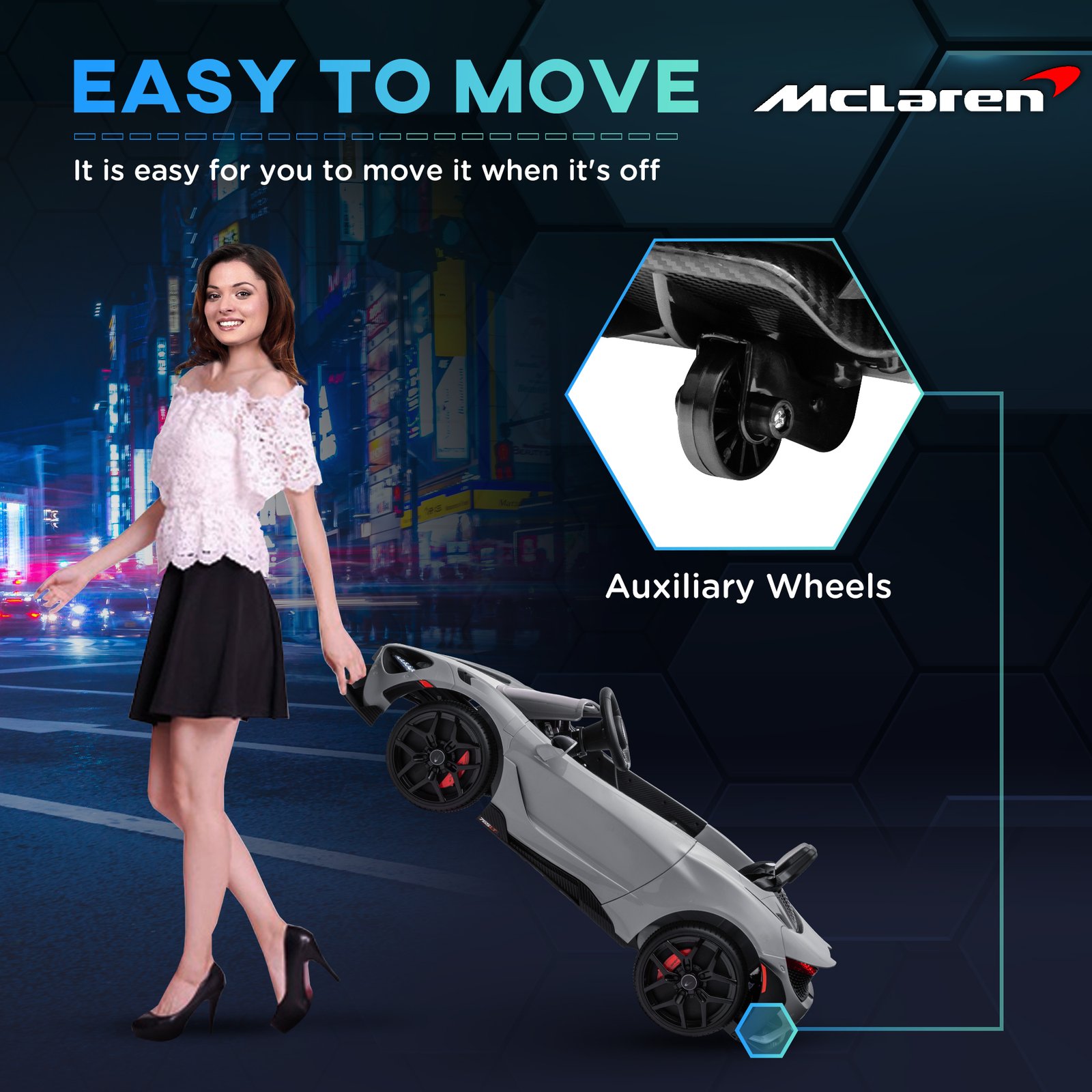 AIYAPLAY McLaren 765LT Licensed 12V Kids Electric Ride on Car with Butterfly Doors, Remote Control, Transport Wheels, Grey - Image 5