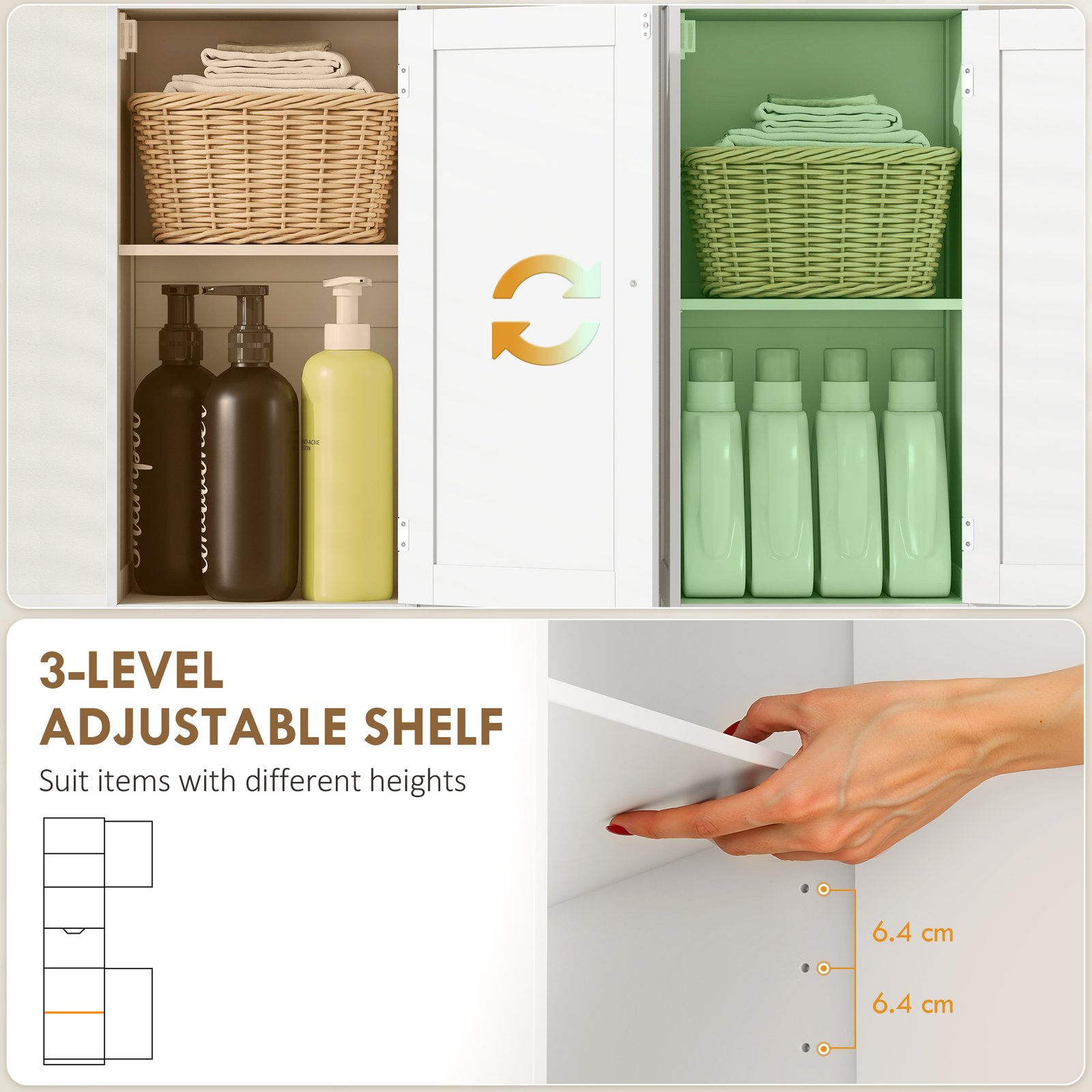 HOMCOM Slim Bathroom Storage Cabinet, with Sensor Lights - White - Image 6