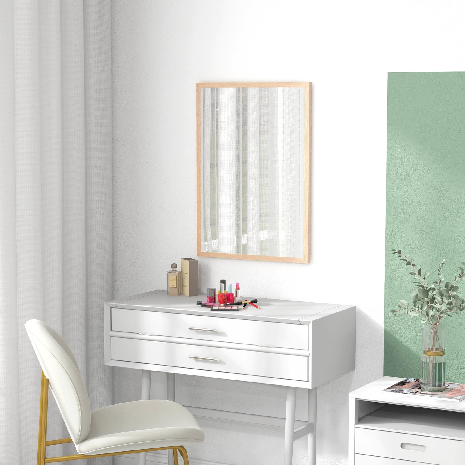 HOMCOM Wall Bathroom Mirror, 70 x 50 cm Wall-Mounted Mirror for Living Room, Bedroom, Hallway, Natural Wood - Image 8