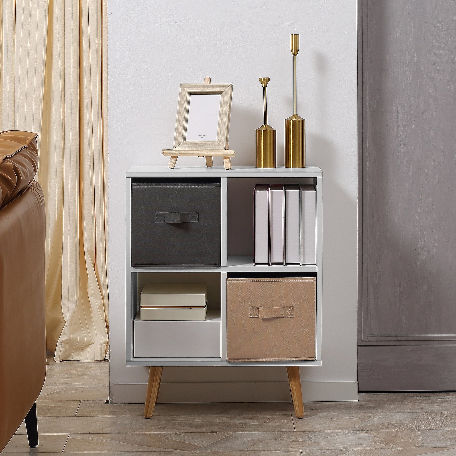 HOMCOM Freestanding 4 Cube Unit Cabinet Unit w/ 3 Fabric Drawers Handles Home Office Storage Shelves - Image 9