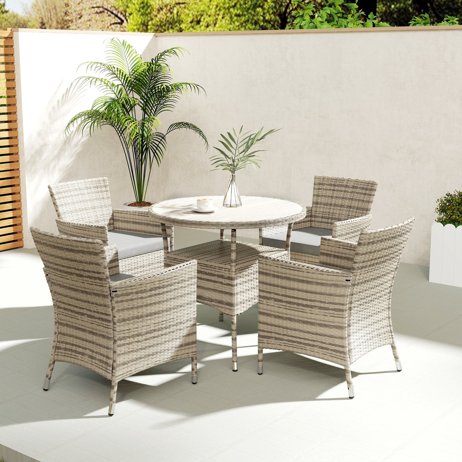 Outsunny Five-Piece Rattan Garden Set, with Two-Tier Table - Grey - Image 8