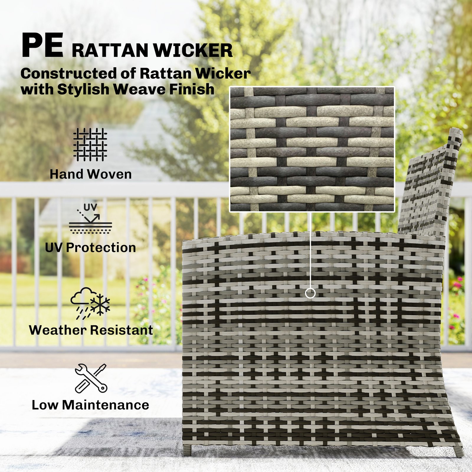 Outsunny 6 Piece Rattan Garden Furniture, Space-Saving Patio Furniture Set with Nesting Tables, Chairs, Stools, Cushions, Grey - Image 6