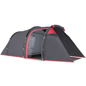 Outsunny 2-3 Person Tunnel Tent with Sewn-in Groundsheet, Air Vents, Rainfly, 2000mm Water Column, Camping Tent with 1 Bedroom, Inbuilt Porch, Living Area for Camping, Hiking, Grey