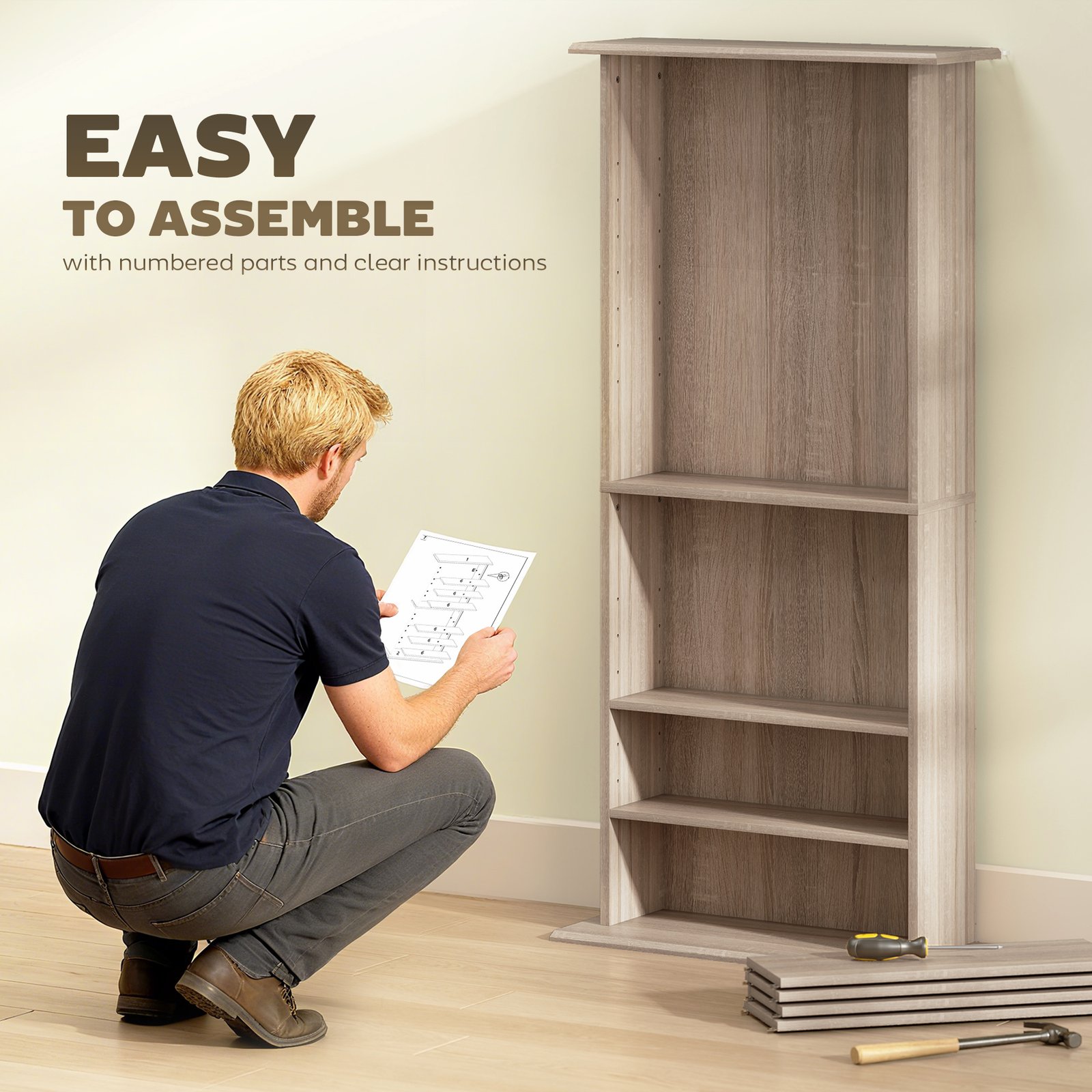 HOMCOM 360 CD Storage Unit - Natural Wood Finish - Image 7