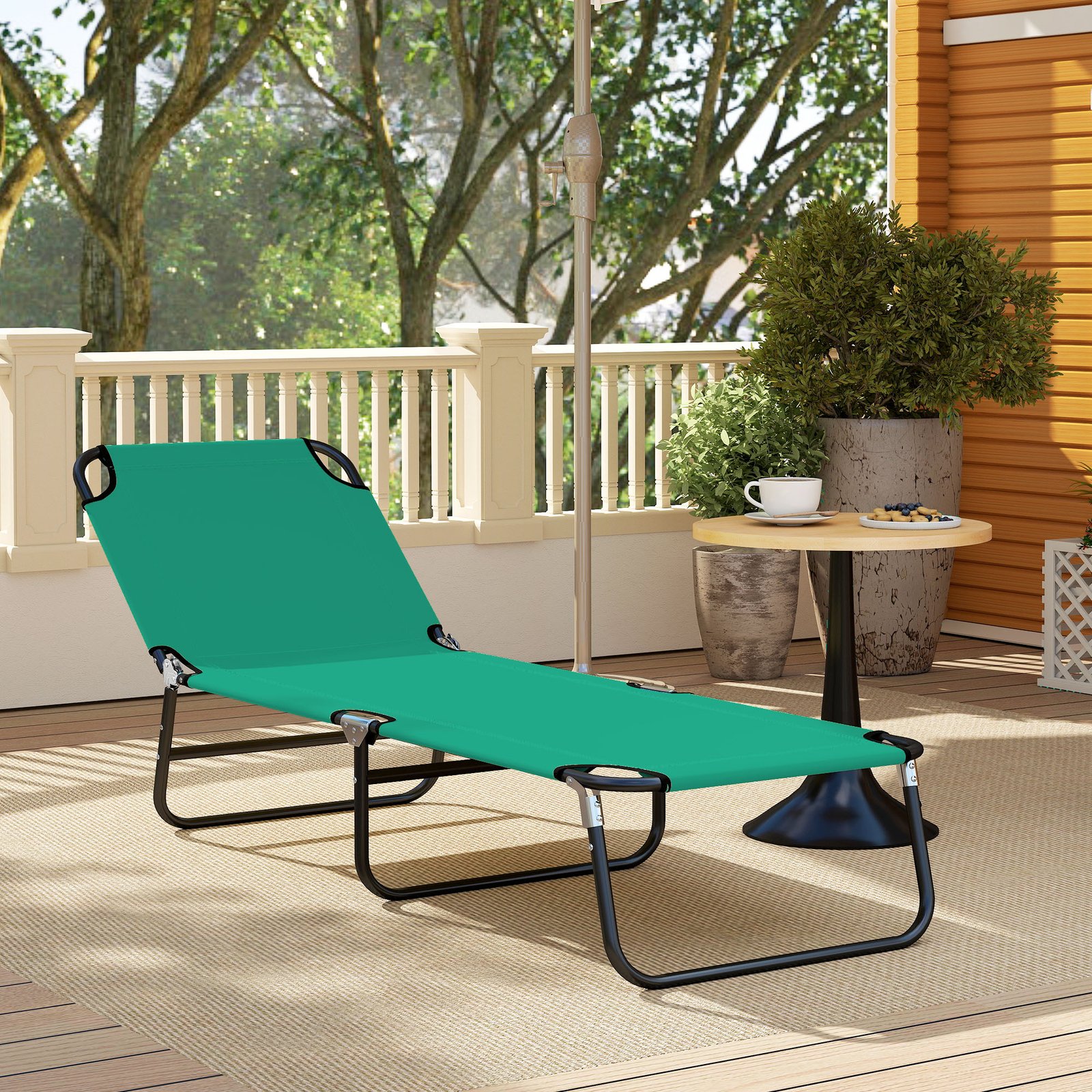 Outsunny Foldable Sun Lounger with 5-Position Adjustable Backrest, Outdoor Portable Recliner Chaise Lounge Chair, Green - Image 8