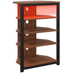 HOMCOM 4-Tier Corner TV Stand with Storage, LED Lights, Cable Management, Small TV Unit Entertainment Centre for TVs up to 29", for Living Room, Bedroom