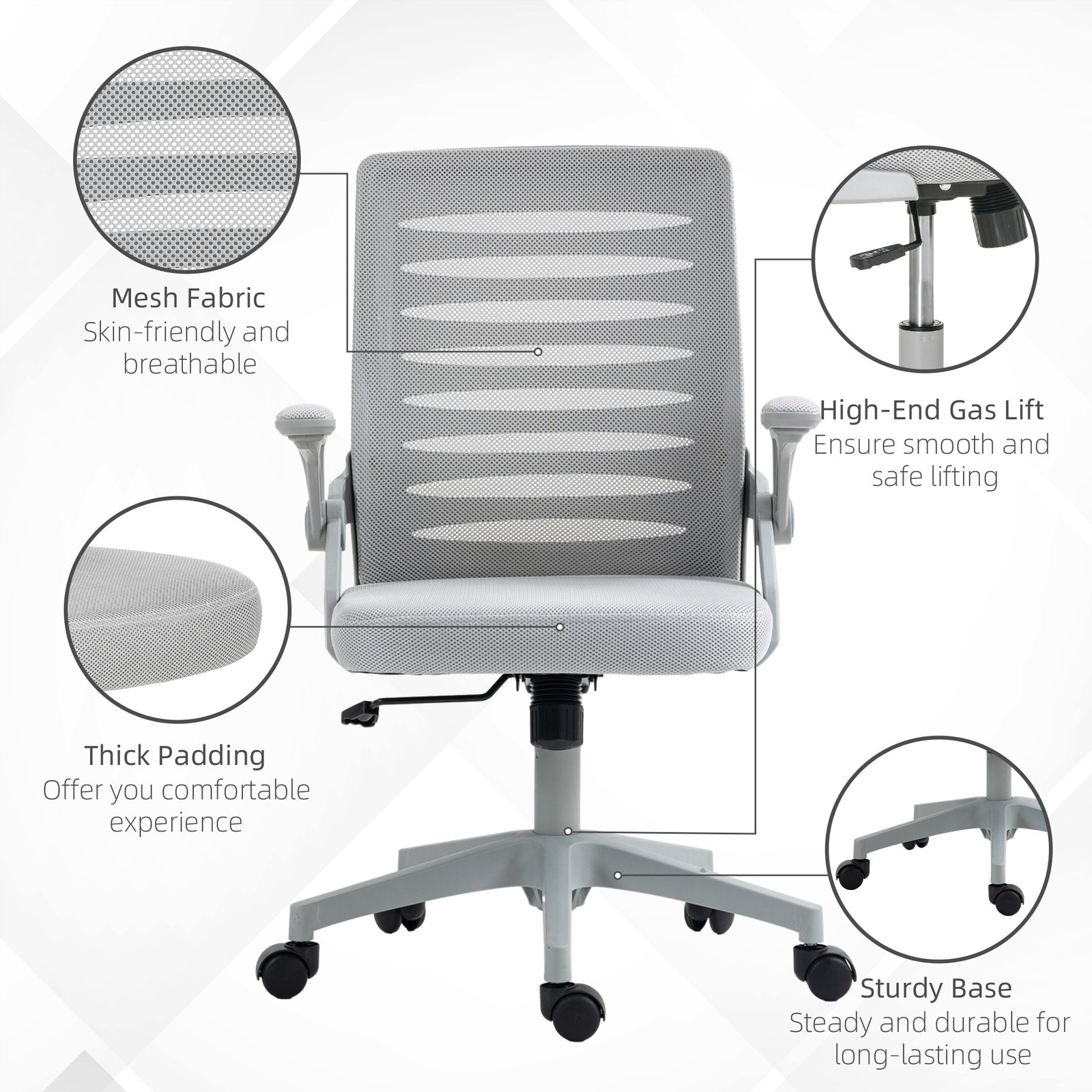 Vinsetto 44-53.5cm Adjustable Height Work Chair, with Mesh Back - Grey - Image 5