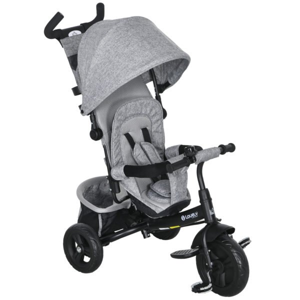 HOMCOM 6 in 1 Kids Trike with Parent Handle, Canopy, 5-point Seat Belt, Storage, Footrest, Brake, for 1-5 Years, Grey