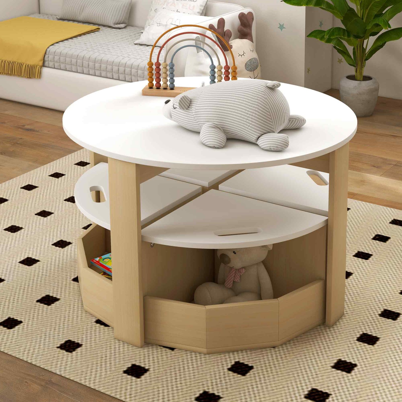 AIYAPLAY Five-Piece Kids Table and Chairs Set with Storage, for Ages 3-8 Years, White - Image 9