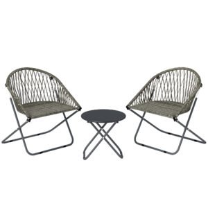 Outsunny Patio Bistro Set, Folding Patio Furniture Set with 2 Chairs and Table, Grey