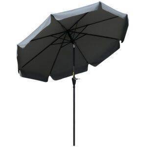 Outsunny 2.7m Patio Parasol Garden Umbrellas Outdoor Sun Shade Table Umbrella with Tilt, Crank, 8 Ribs, Ruffles, Grey