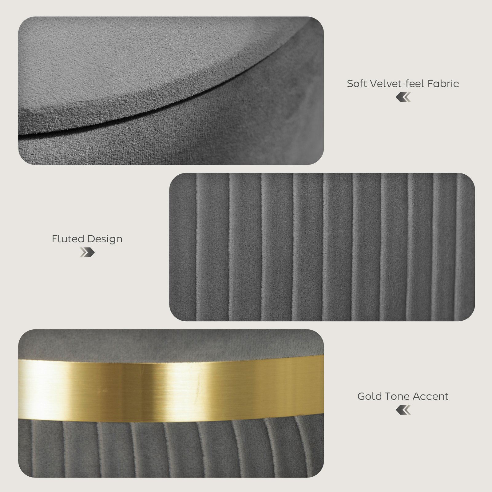 HOMCOM Velvet-Feel Storage Ottoman - Grey - Image 5