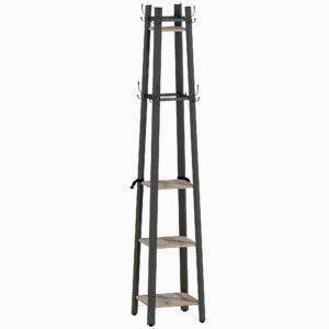 HOMCOM Industrial-Style Four Shelf Coat Stand - Grey/Black