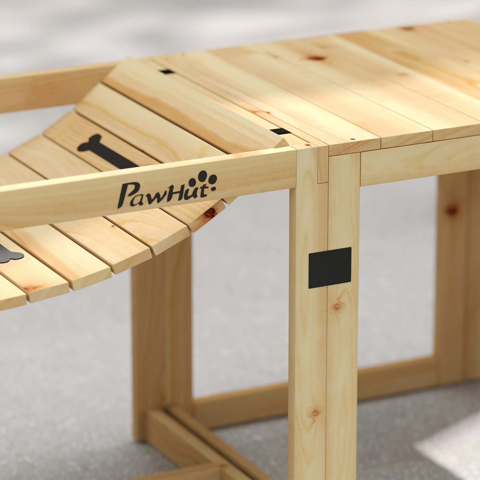 PawHut 3 Pieces Wooden Dog Agility Training Equipment with Soft Bridge, Pause Platform and Pet Stair for Outdoor, Natural Wood - Image 9