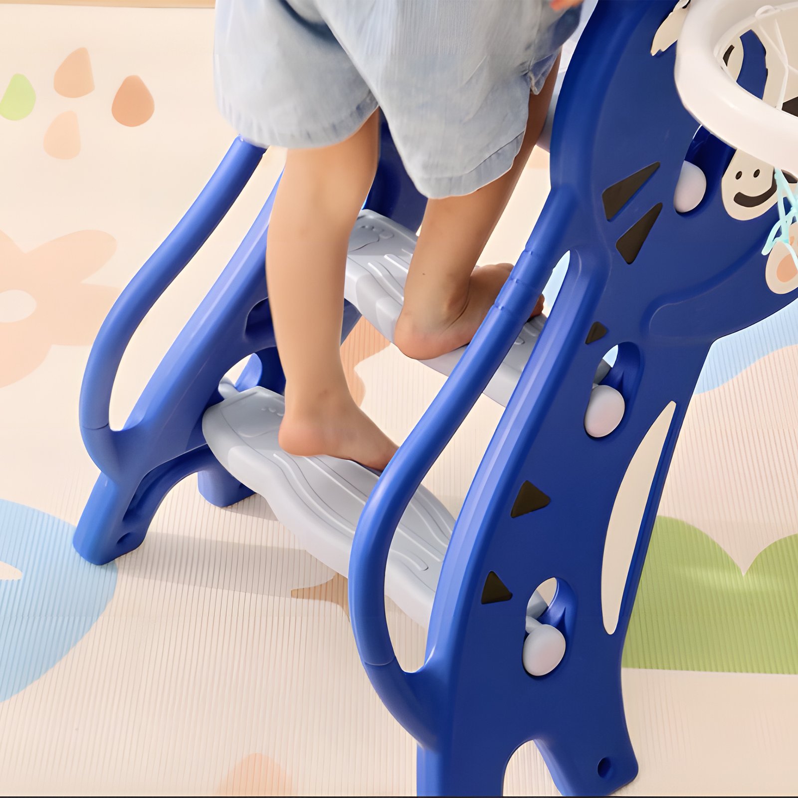 AIYAPLAY 3 in 1 Baby Slide for Indoor Use with Climber, Basketball Hoop, Basketball, for Ages 18-36 Months - Blue - Image 9
