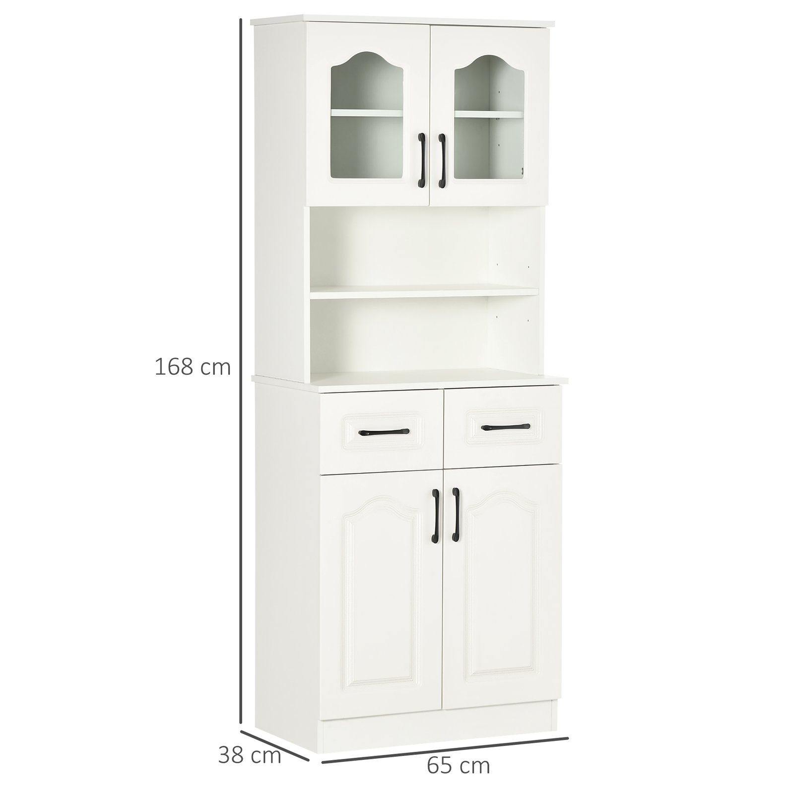 HOMCOM Kitchen Cupboard, Freestanding Storage Cabinet with 2 Adjustable Shelves, 2 Drawers and Open Counter for Living Room, Dining Room, 168cm, White - Image 3