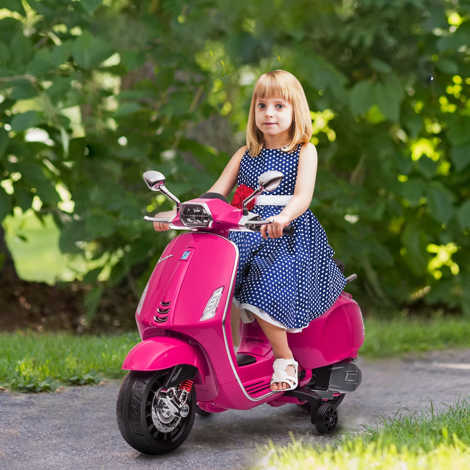 AIYAPLAY 12V Vespa Licensed Kids Electric Motorbike w/ Music, Headlights, FM Radio, for 3-6 Years - Pink - Image 2