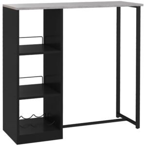 HOMCOM Breakfast Bar Table, Bar Table with 3-Tier Storage Shelf and Wine Rack, 105W x 40D x 105H cm, Black
