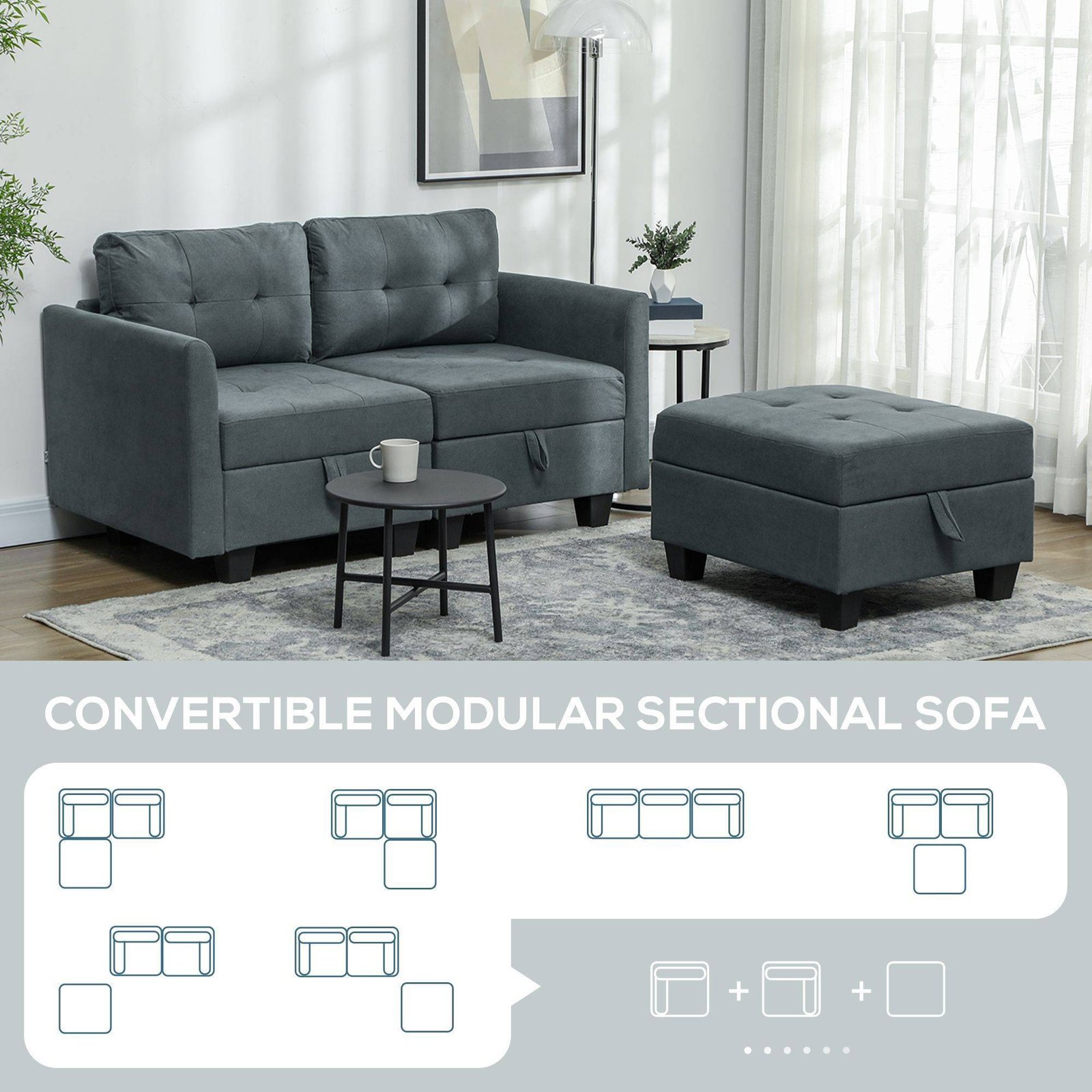 HOMCOM 'L' Shape Modular Storage Sofa - Dark Grey - Image 4
