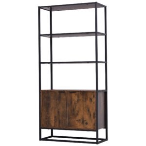 HOMCOM Industrial Bookshelf, Storage Shelf, Large Bookcase with 3 Open Shelves, Multifunctional Rack for Living Room, Office, Rustic Brown and Black