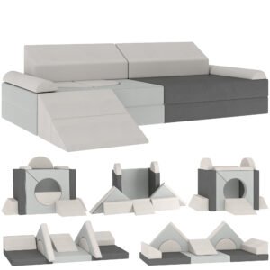 AIYAPLAY Kids Play Sofa, 12 Pieces Foam Modular Soft Play Set for Playroom, Children Convertible Sofa for Boys and Girls, Grey