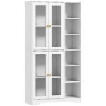 HOMCOM Multi-Storage Kitchen Cabinet, with Glass Doors – White Wood-Effect HOMCOM Multi-Storage Kitchen Cabinet, with Glass Doors – White Wood-Effect