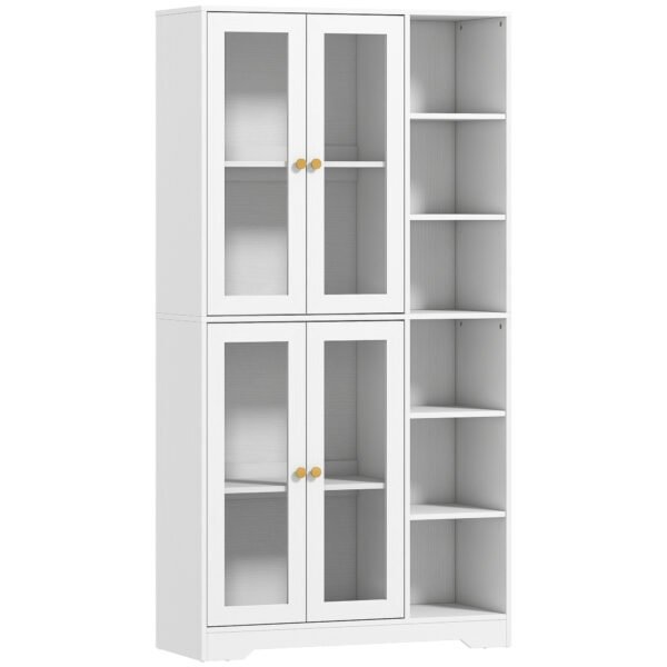 HOMCOM Multi-Storage Kitchen Cabinet, with Glass Doors – White Wood-Effect HOMCOM Multi-Storage Kitchen Cabinet, with Glass Doors – White Wood-Effect