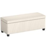 HOMCOM Storage Ottoman Bench, Corduroy Storage Chest Box with Wooden Legs, 112cm Bed End Bench for Living Room, Bedroom, Entryway, Hallway, Beige HOMCOM Storage Ottoman Bench, Corduroy Storage Chest Box with Wooden Legs, 112cm Bed End Bench for Living Room, Bedroom, Entryway, Hallway, Beige