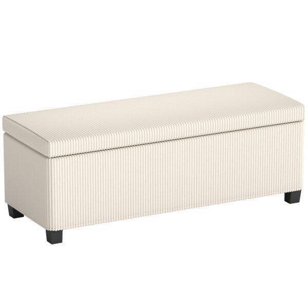 HOMCOM Storage Ottoman Bench, Corduroy Storage Chest Box with Wooden Legs, 112cm Bed End Bench for Living Room, Bedroom, Entryway, Hallway, Beige HOMCOM Storage Ottoman Bench, Corduroy Storage Chest Box with Wooden Legs, 112cm Bed End Bench for Living Room, Bedroom, Entryway, Hallway, Beige