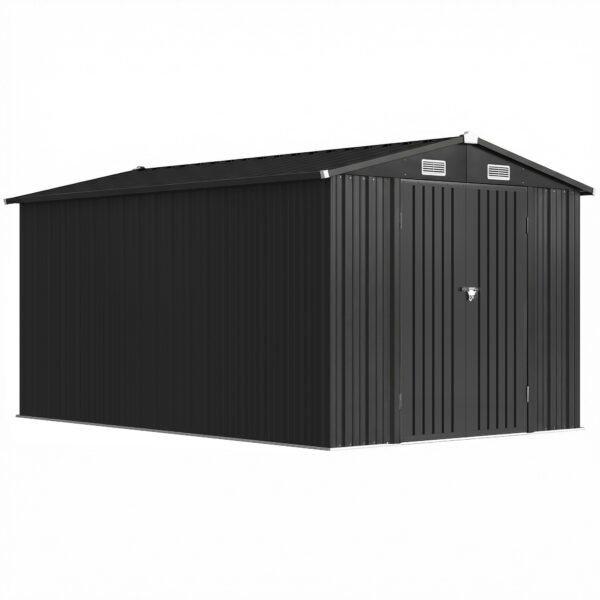 Outsunny 12 x 8 ft Garden Shed, Outdoor Storage Shed with 4 Vents and Lockable Double Doors, Dark Grey Outsunny 12 x 8 ft Garden Shed, Outdoor Storage Shed with 4 Vents and Lockable Double Doors, Dark Grey