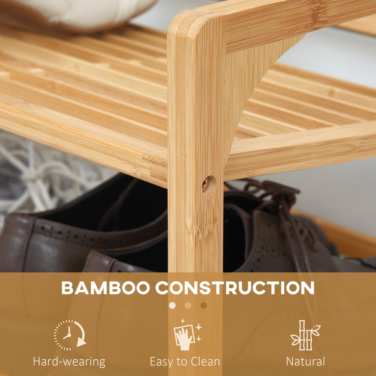 HOMCOM 3-Tier Shoe Rack, Bamboo Shoe Storage Organizer with Slatted Shelves, Free Standing Shoe Shelf Stand for 9 Pairs of Shoes for Entryway, Hallway, Natural - Image 5