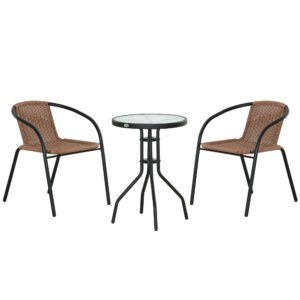 Outsunny 3 Pieces Rattan Bistro Set - Brown
