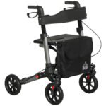 HOMCOM Rollator Walker with Seat, Compact Quick Folding Mobility Walker with 8″ Wheels, Carry Bag, Adjustable Height, Cane Holder and Lightweight Aluminium Frame for Seniors and Disabled, Silver
