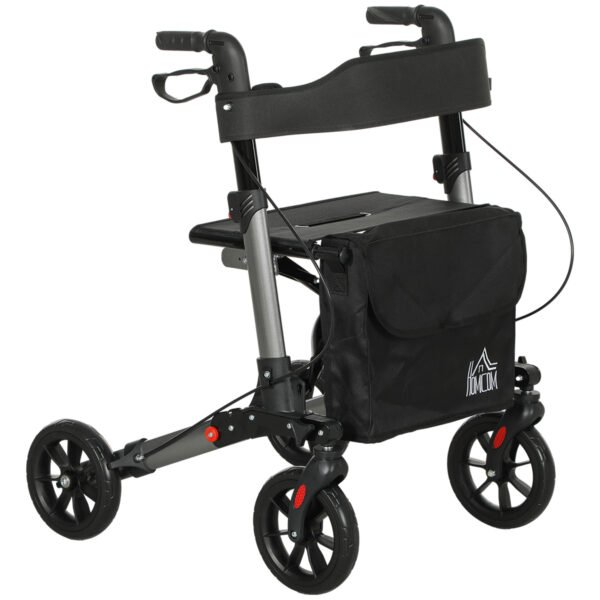 HOMCOM Rollator Walker with Seat, Compact Quick Folding Mobility Walker with 8″ Wheels, Carry Bag, Adjustable Height, Cane Holder and Lightweight Aluminium Frame for Seniors and Disabled, Silver