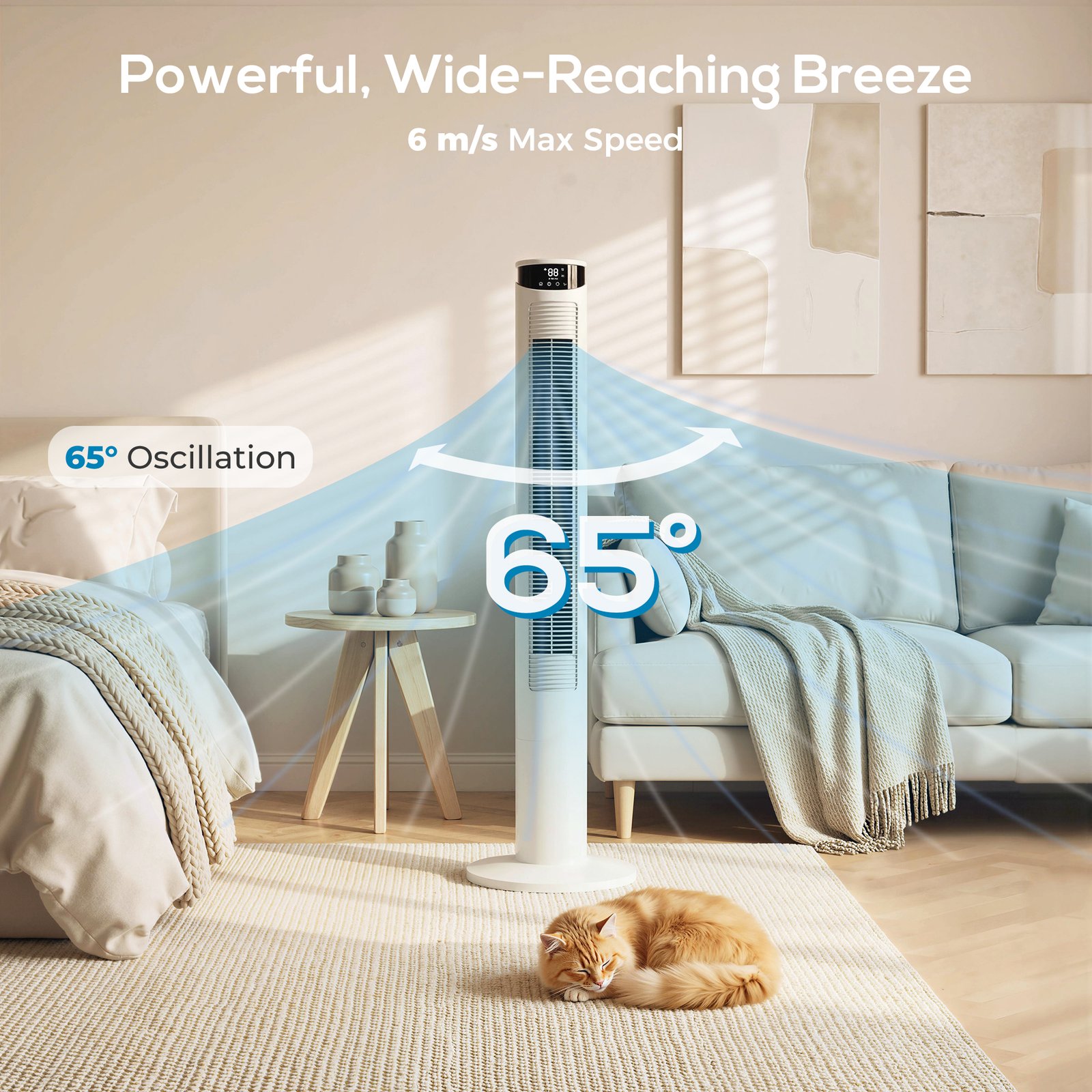 HOMCOM Tower Fan with WiFi Control Standing Floor Fan with Remote Control 116 cm White - Image 5