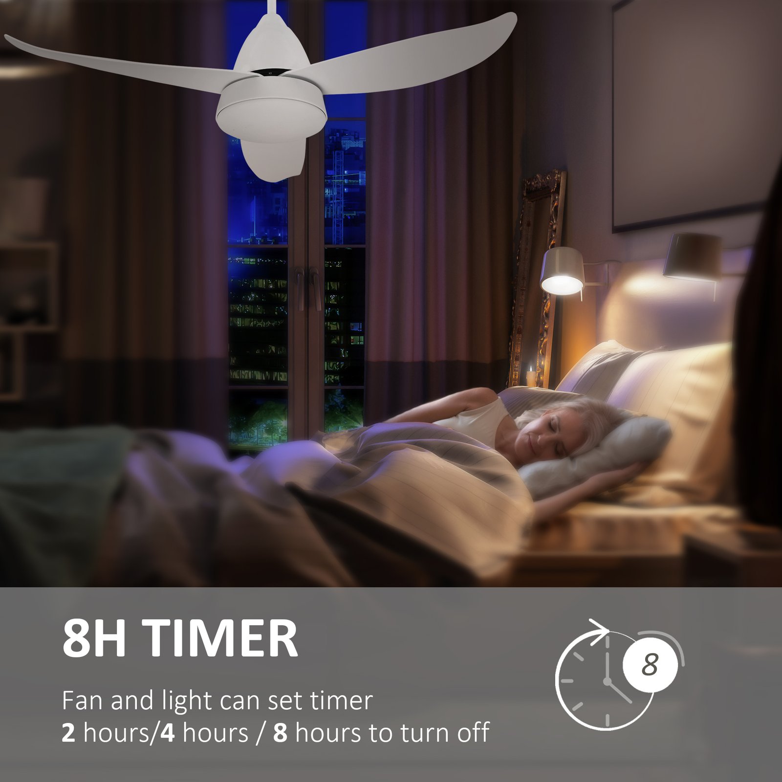 HOMCOM Reversible Ceiling Fan with Light, 3 Blades Indoor Modern Mount White LED Lighting Fan with Remote Controller, for Bedroom, Living Room, White - Image 7