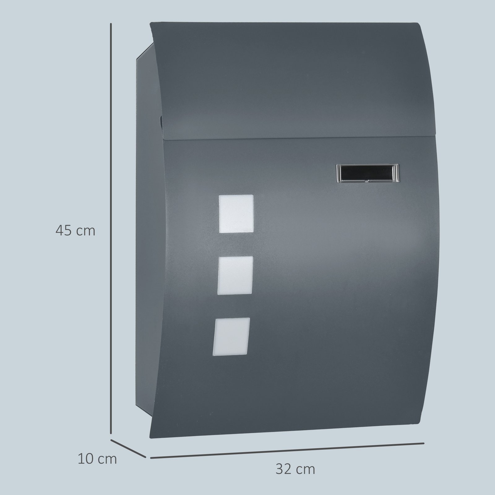 HOMCOM Wall Mounted Letter Box, Weatherproof Post Box for Outside Wall, Modern Mailbox with 2 Keys and Nameplate, Anthracite Grey - Image 3