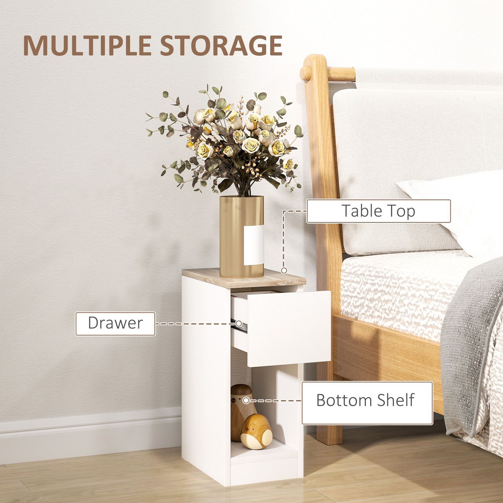 HOMCOM Set of Two Modern Storage Bedside Tables - Cream White - Image 4