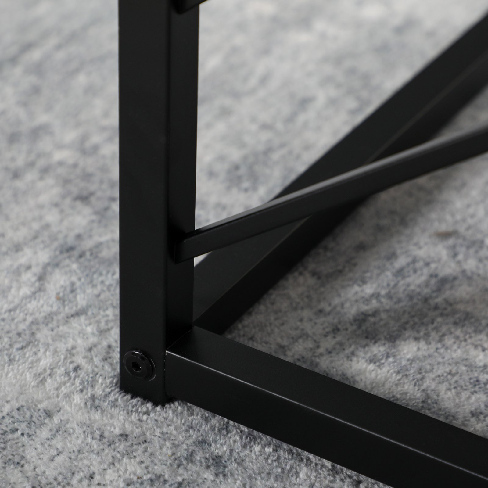 HOMCOM Nesting Coffee Tables, Set of 3 Square Side Tables with Black Metal Frame, for Living Room, Bedroom and Office, Grey - Image 9