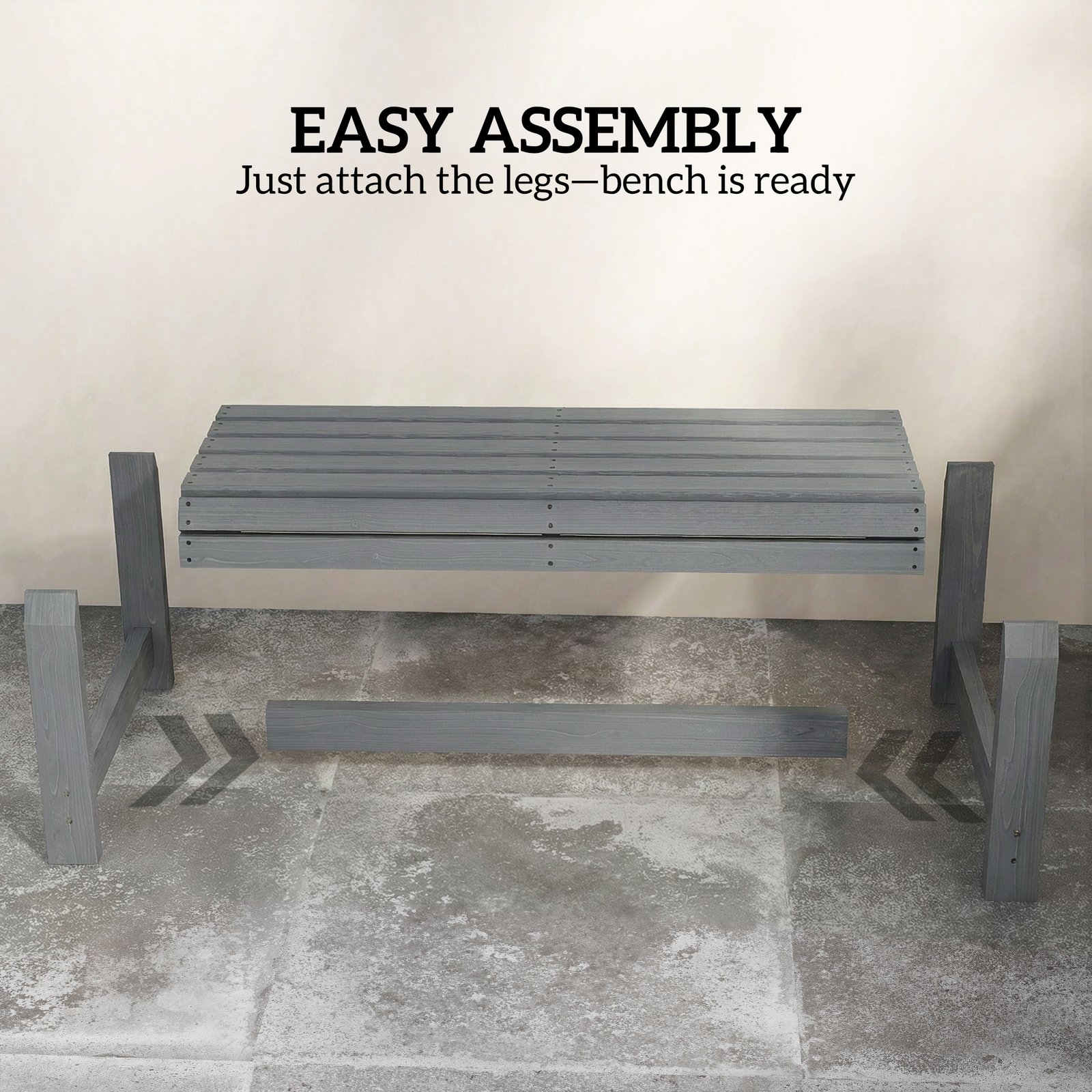 Outsunny Wooden Outdoor Bench, 2 Seater Garden Bench, Backless Patio Bench with Slatted Curved Seat, Grey Embossed Finish - Image 7